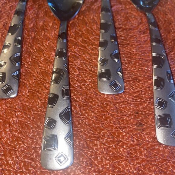 Cambridge Bedrock Sand Flatware Geometric Mod Soup Spoon Lot Set of 6 8" Oval - Picture 2 of 8